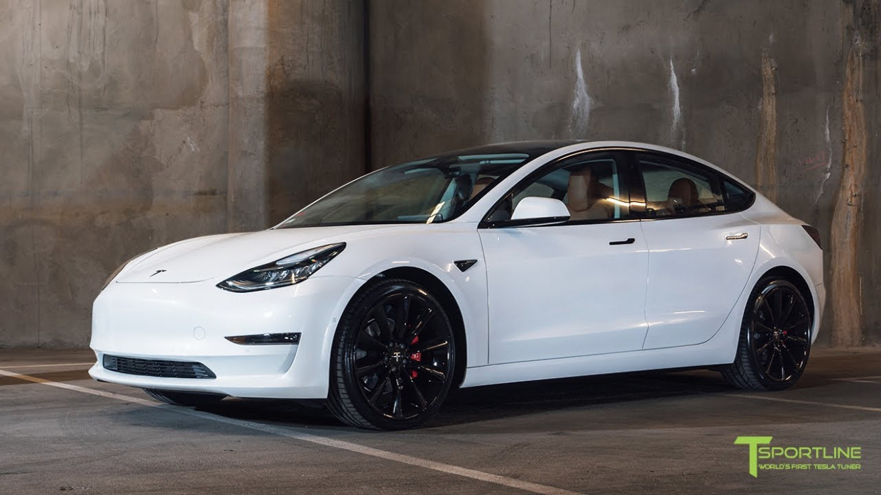 Pearl White Tesla Model 3 Customized With A Special Interior Color And 3" Staggered Tst Wheels Tesla Model 3 Pearl White